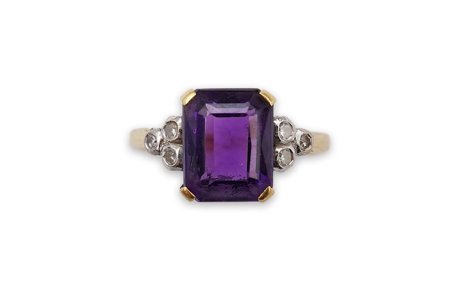 An amethyst and diamond ring